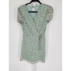 No Boundaries Women's Green Short Sleeve Wrap V-neck Polyester Mini Dress Size M